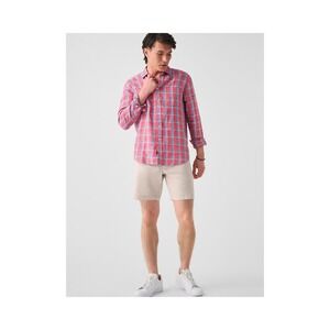 Faherty Linen Laguna Shirt Coral Seas Plaid Medium 100% Linen Mens Resort Casual